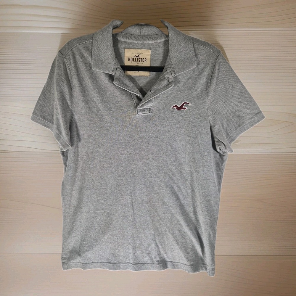 2000s Y2k Hollister Men's XL Polo Gray Pique Polo Shirt Preppy